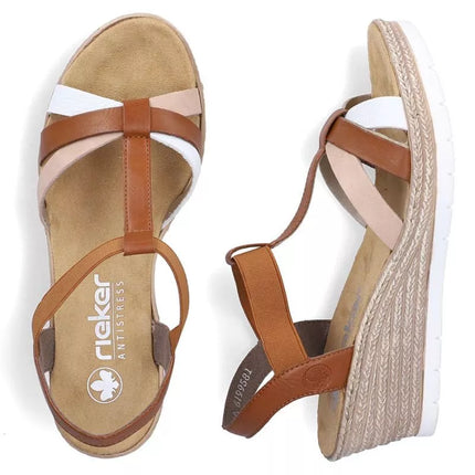 Rieker 61995-81 brown women's wedge sandals