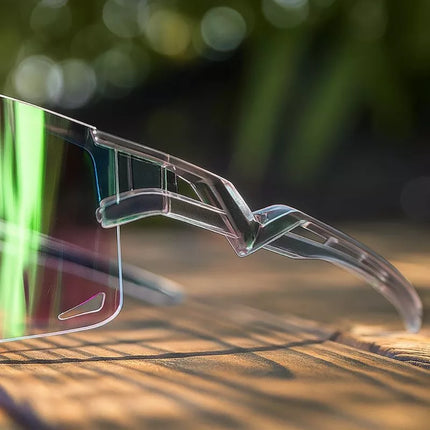 Rockbros dviratininko akiniai su fotochrominiais lęšiais, apsauga nuo UV spindulių ir korekcinių lęšių rėmeliu, skaidrūs - violetiniai