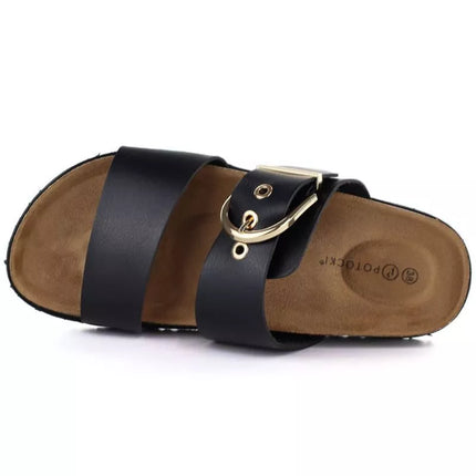 Women's black flip-flops with buckle Potocki 54325