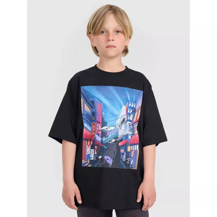 Berniukų oversized T-marškinėliai su spauda 4F 4FJRAW25TTSHM3061-20S