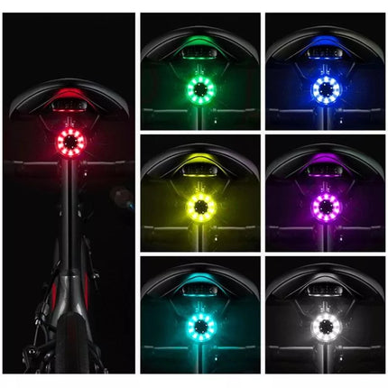 Rockbros Q1 Galinis dviračio žibintas 7 spalvų LED + USB-C - USB-A laidas - Juodas