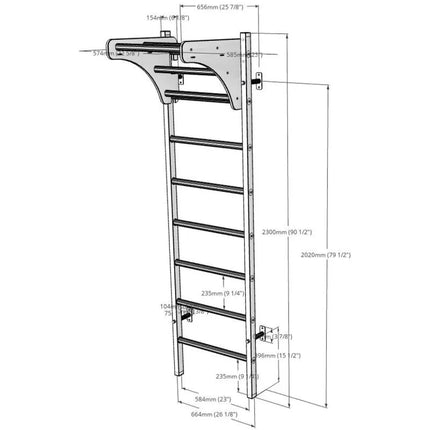 GYMNASTIC WOODEN AND METAL WALL BAR WITH 4 HANDLES WITH A WOODEN BAR BENCHK 211W