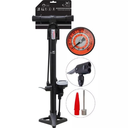 XQMAX PRO WORKSHOP/BICYCLE PUMP 160Psi (11Bar) WITH PRESSURE GAUGE SMALL BASE