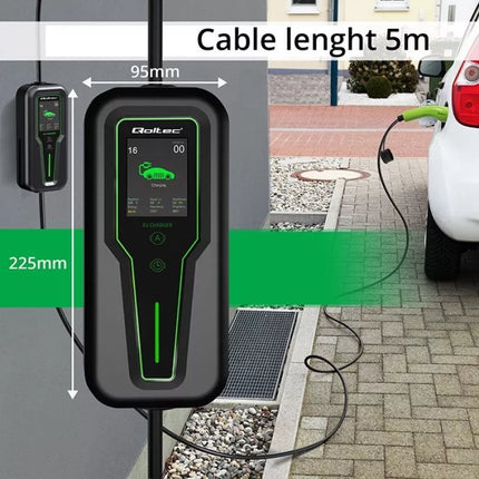 Qoltec Mobile charger for electric car EV with regulation 2 in 1 Type 2 | 3.5kW | 230V | LCD | Portable | Wallbox | 5m