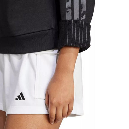 Moteriškas adidas džemperis su gyvūno rašto 3-Dryžiais iš prancūziško frotė audinio, juodas JM1835