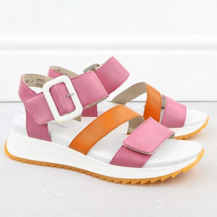 Rieker W2950-31 Women's Pink Leather High Heel Sandals