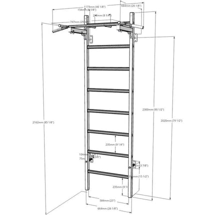 WOODEN AND METAL GYMNASTIC WALL BAR WITH BAR BENCHK 221W