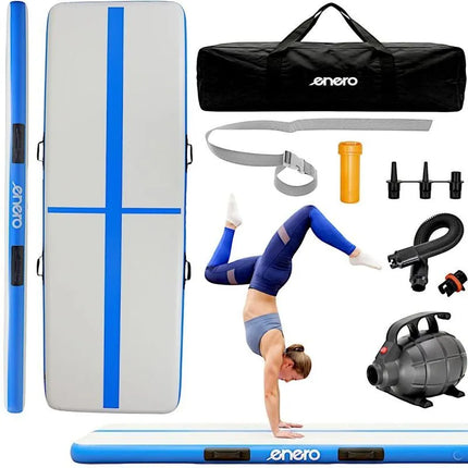 PRIPUČIAMAS GIMNASTIKOS ČIUŽINYS, AKROBATIKOS TAKELIS 300X100X15CM SU ELEKTRINE POMPA, MĖLYNAS