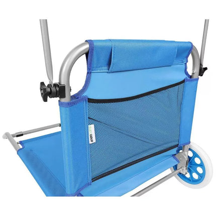 FOLDABLE BEACH CHAIR WITH CANOPY ON WHEELS 116x62x60-90CM BLUE