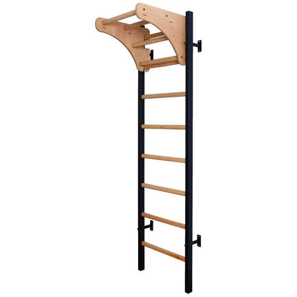 GYMNASTIC WOODEN AND METAL WALL BAR WITH 4 HANDLES WITH A WOODEN BAR BENCHK 211B