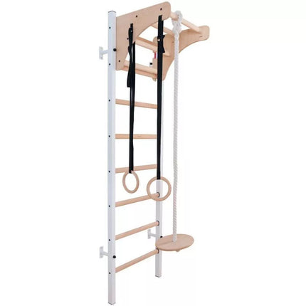 WOODEN AND METAL GYMNASTIC WALL BAR WITH WOODEN BAR AND ACCESSORIES BENCHK 211W A204