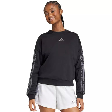 Moteriškas adidas džemperis su gyvūno rašto 3-Dryžiais iš prancūziško frotė audinio, juodas JM1835