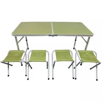 SULANKSTOMAS KEMPINGO STALAS 120X60X70/62/55CM + 4 KĖDĖS ŽALIAS
