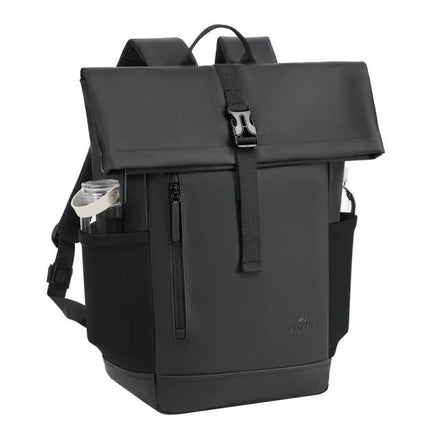 Rivacase Eden Backpack Roll-Up Backpack Black Polyester, Waxed Leather (Pull Up)