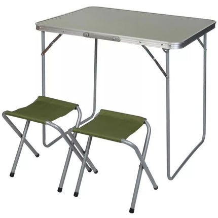 FOLDABLE CAMPING TABLE 80X60X70CM AND 2 CHAIRS GREEN