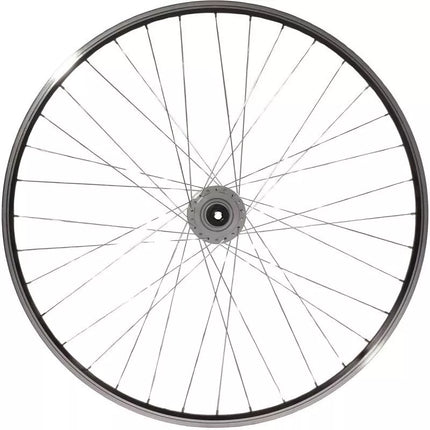 Priekinis 28 colių ratas su Shimano stebule, juodu ratlankiu