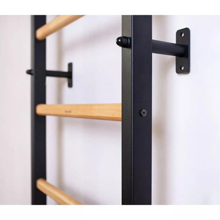 WOODEN AND METAL GYMNASTIC WALL BAR WITH WOODEN BAR BENCHK 711W
