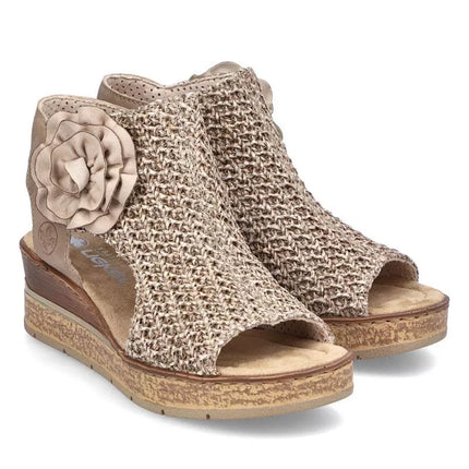 Women's comfortable wedge platform sandals, beige, Rieker 63791-60