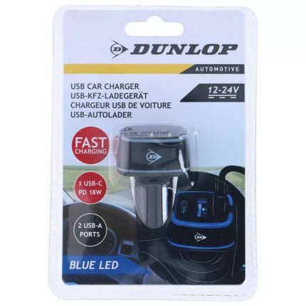 DUNLOP DAUGIAFUNKCINIS AUTOMOBILINIS ĮKROVIKLIS 2x USB A + USB C