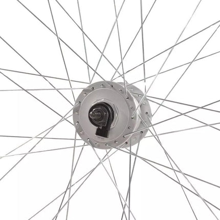 Priekinis 28 colių ratas su Shimano stebule, juodu ratlankiu