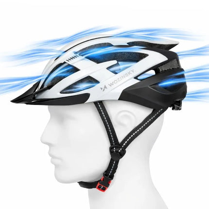 Wozinsky MTB dviračio šalmas su nuimamu skydeliu ir galiniu USB apšvietimu M - Juoda ir Balta