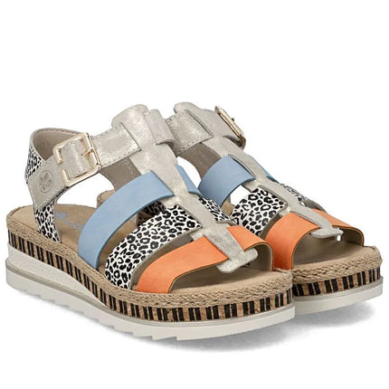 Rieker V7904-90 Women's Leather Wedge Sandals