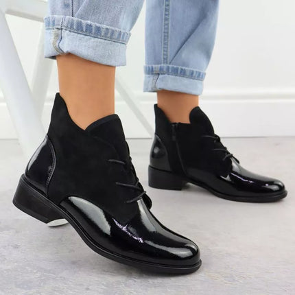 Women's insulated patent leather ankle boots, black, Jezzi ASA198-15