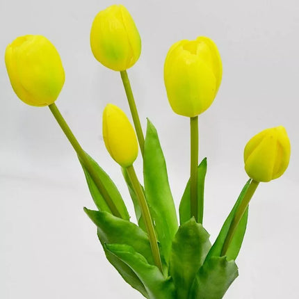 BOUQUET OF 5 YELLOW TULIPS 39 CM LIKE LIFE SPRING DECORATION