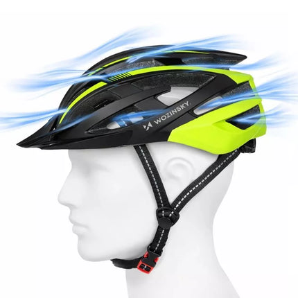 Wozinsky MTB dviračio šalmas su nuimamu skydeliu ir galiniu USB žibintu, Dydis M - Juoda ir geltona