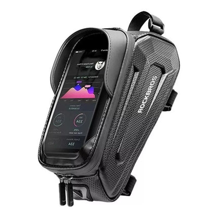Rockbros B68-1 dviračio krepšys, tvirtinamas ant rėmo, su kišene telefonui, 1.7l, juodas