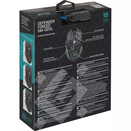 LAIDINĖ PELĖ DEFENDER FORCED GM-020L 800/1800/2400/3200 DPI 6 MYGTUKAI + PELĖS PAD + ŽAIDIMŲ KOMPLEKTAS 52020