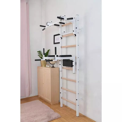 WOODEN AND METAL GYMNASTIC WALL BAR WITH BAR AND ACCESSORIES BENCHK 232W