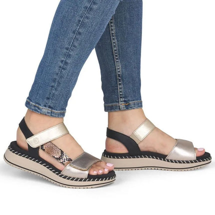Women's metallic gold leather platform sandals Remonte by Rieker D3J50-90