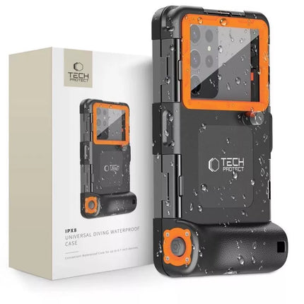 Tech-Protect Vandeniui nepralaidus dėklas IPX8 skirtas 4.7-6.7 colių išmaniesiems telefonams - Juodas ir oranžinis