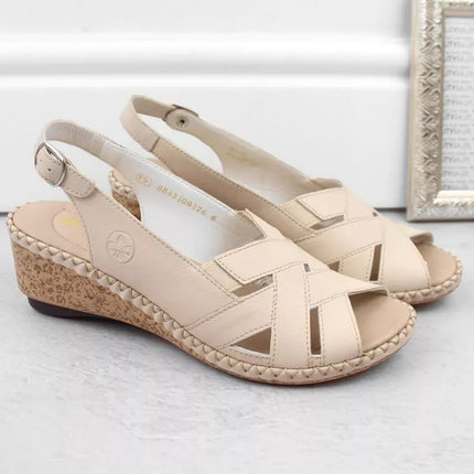 Rieker W RKR682 comfortable leather sandals beige