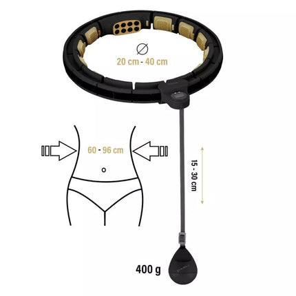 HHM13 NEW HULA HOP BLACK/GOLD WITH MAGNETS AND WEIGHT + HMS COUNTER