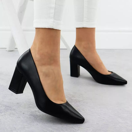 Sergio Leone PB414 women's black pumps with a block heel