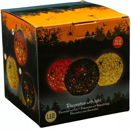 Dekoratyvinė rutulinė lemputė su voro LED, 15cm, Helovino, juoda