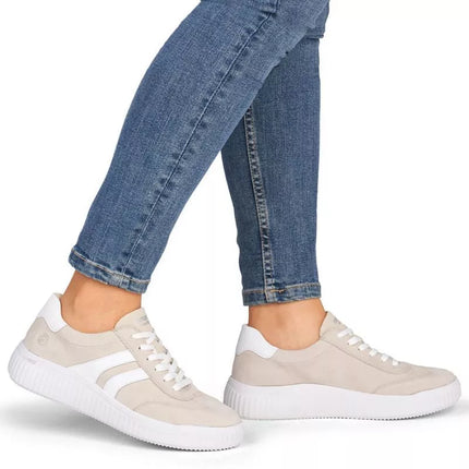 Beige leather sneakers Remonte Rieker D3E00-60