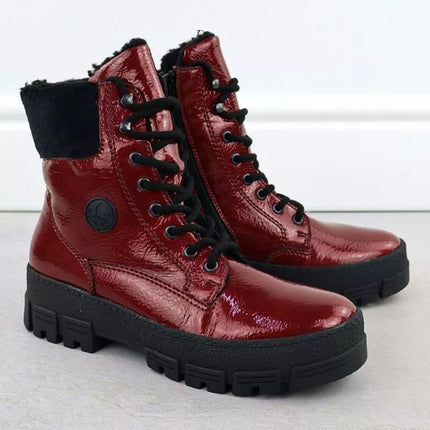 Women's red patent leather platform ankle boots Rieker Y0220-33