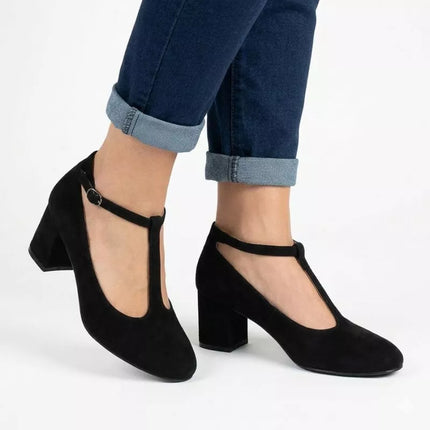 Black suede pumps with a strap, Mascara 834284
