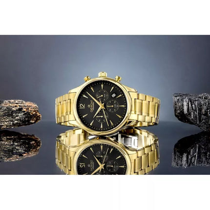 Vyriškas laikrodis Giewont Chronograph Safyro stiklas Auksinis Juodas GW6310-B4