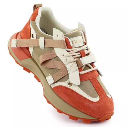Women's beige and orange leather sneakers Goe RR2N4064