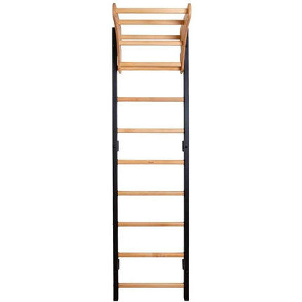 GYMNASTIC WOODEN AND METAL WALL BAR WITH 6 HANDLES WITH A WOODEN BAR BENCHK 711B