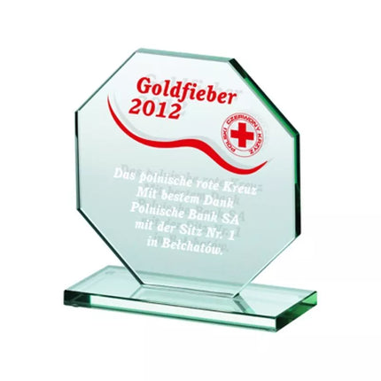 Engraved glass trophy + paint filling