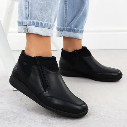 Rieker 47270-00 comfortable black waterproof leather women's ankle boots