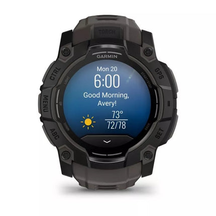 Garmin Instinct 3 – 50 mm AMOLED Black met charcoal band watch