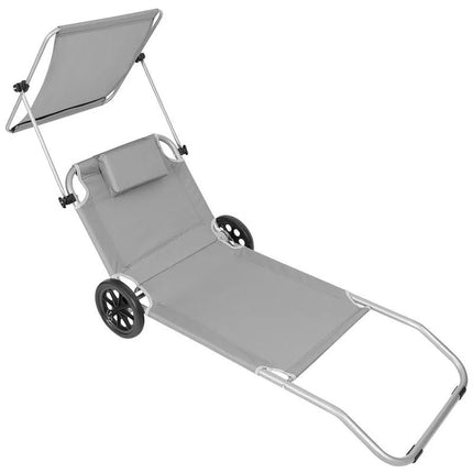 FOLDABLE BEACH CHAIR WITH CANOPY ON WHEELS 116x62x62-90CM GRAY