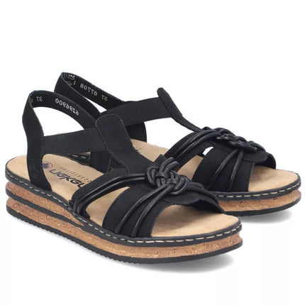 Women's black elastic strap sandals Rieker 62969-00
