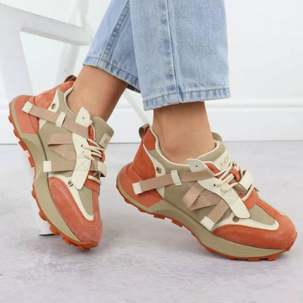 Women's beige and orange leather sneakers Goe RR2N4064